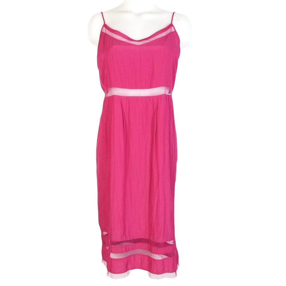 ELIZABETH AND JAMES Slip Dress Bright Pink Sheer Mesh Trim Women's size M